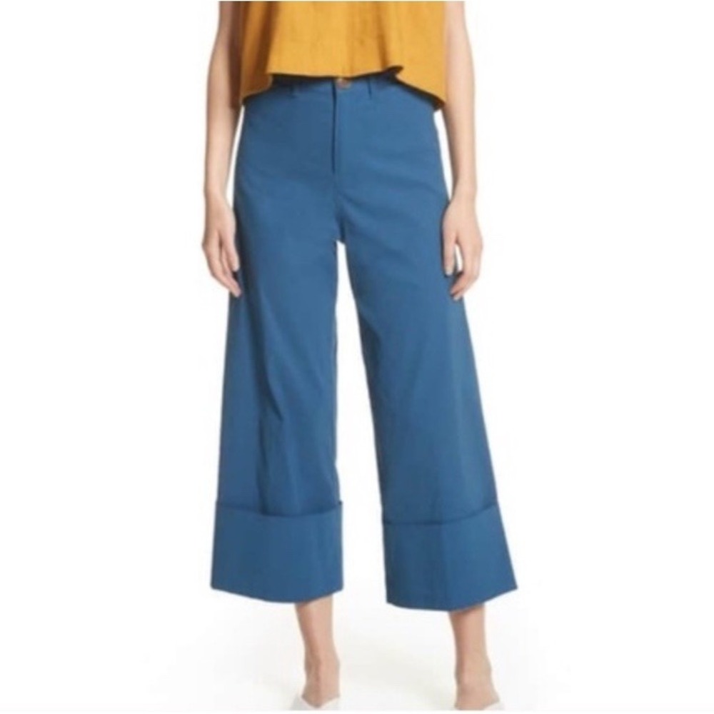 Sea New York Winona Wide Leg Cuffed Trouser Pants Women's Size 8 High Rise Blue